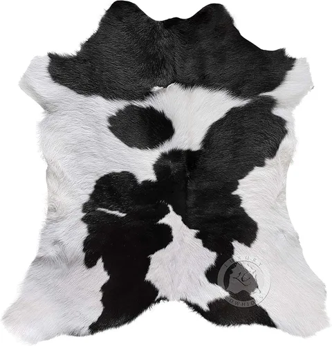 Sunshine Cowhides Alfombra de piel de vaca 100 % genuina, color blanco y negro, alfombra de piel de becerro de estilo moderno y alfombra de área de