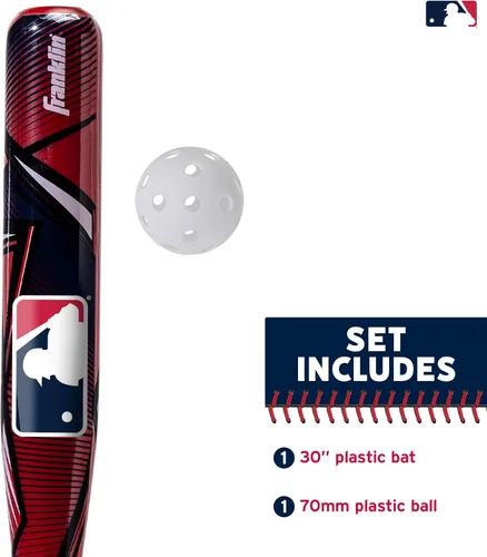 Miniatura 2 de Franklin Sports Juego de bate de béisbol de plástico para niños + pelotas – Juego de bate y pelota de juguete MLB Slammin' para niños – Bate