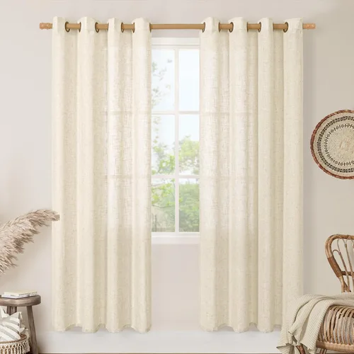 Miniatura 91 de LAMIT Cortinas de lino sintético para dormitorio, paneles filtrantes de luz, cortinas de lino con protección de privacidad con ojales para ventanas
