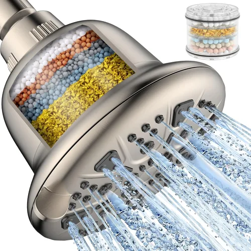 Miniatura 10 de Cabezal de ducha filtrado certificado NSF, cabezal de ducha de lluvia de alta presión con filtro para suavizador de agua dura, fácil de instalar
