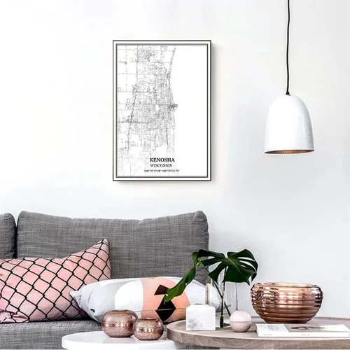 Miniatura 2 de TANOKCRS Kenosha - Póster impreso en lienzo con diseño de mapa de Estados Unidos de Estados Unidos, sin marco, moderno, en blanco y negro, regalo