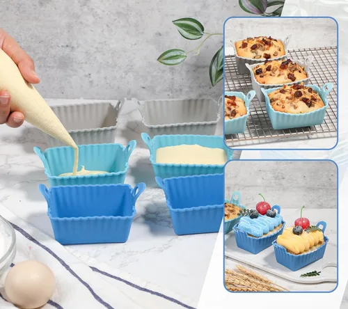 Miniatura 5 de Koluti Paquete de 12 tazas de silicona antiadherentes para magdalenas, moldes reutilizables para cupcakes con doble asa, libres de BPA, mini