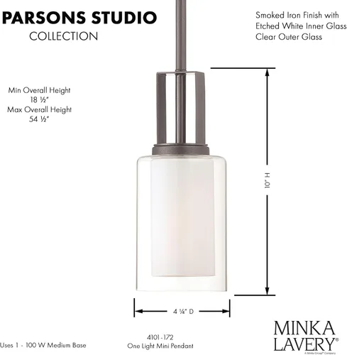 Miniatura 4 de Minka Lavery 4101-172 Parsons Studio Mini colgante, 1 luz, 100 vatios totales, 4.25 pulgadas de alto x 10 pulgadas de ancho, hierro ahumado
