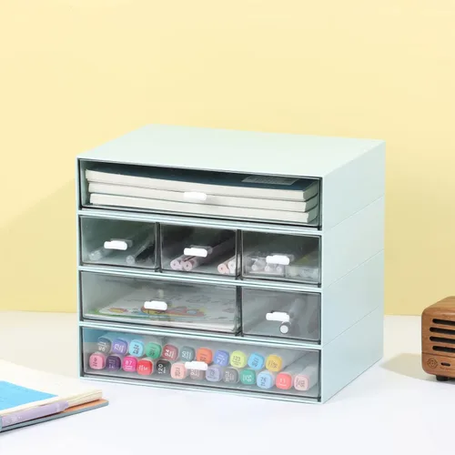 Miniatura 2 de Organizador de escritorio para manualidades y almacenamiento con 7 cajones planos, accesorios de escritorio de plástico apilables y organizador