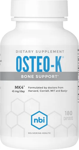 NBI Osteo-K Bone Support | Complejo de vitamina D y K con suplemento de citrato de calcio | 45 mg de vitamina K2 (MK4) para una salud y función ósea