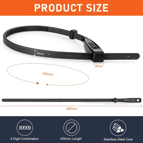 Miniatura 3 de CXWXC Cerradura de amarre con cremallera, 4 dígitos para casco de bicicleta, motocicleta, patineta, esquís, snowboard, cochecito y gabinete, ideal