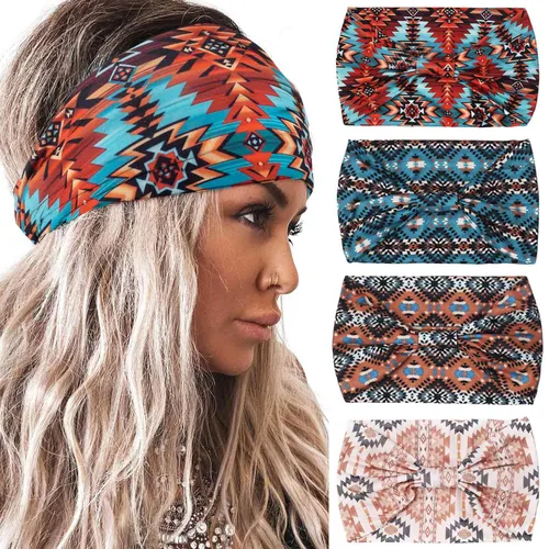 Miniatura 15 de Acenail Diademas anchas para mujer, turbante bohemio, diadema anudada, floral, elástica, antideslizante, para entrenamiento, yoga, bufandas
