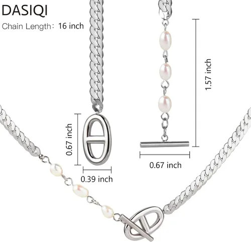 Miniatura 6 de DASIQI Collares para mujer, letras dobles D, perlas de agua dulce, empalme de perlas, cierres de palanca OT de 15 pulgadas, cadena plana