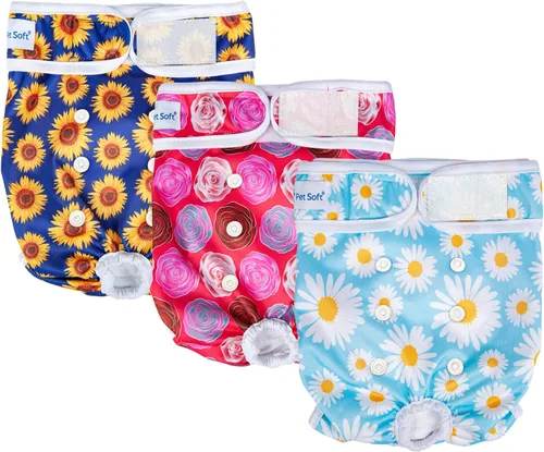 Miniatura 14 de Pet Soft Pañales para perras, paquete de 3 pañales lavables para perros en celo, reutilizables, bragas de período, pañales para cachorros hembra