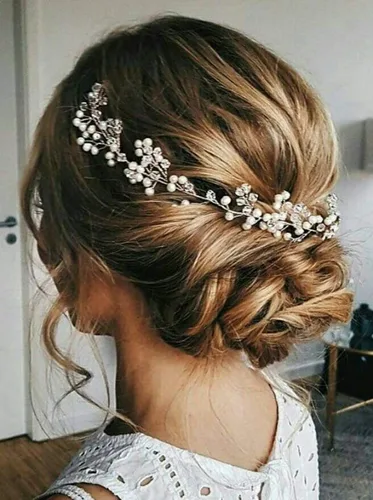Miniatura 8 de Aimimier Diadema de pelo de novia con perlas de imitación y cristal, para novia, dama de honor, fiesta de graduación, festival, joyería