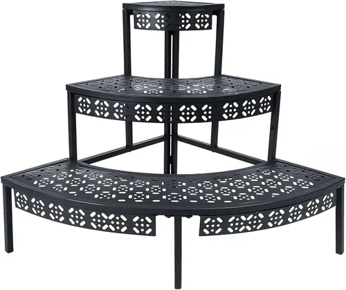Soporte para plantas de 3 niveles semicircular, estante organizador de macetas de flores de un cuarto redondo, soporte de exhibición de plantas al