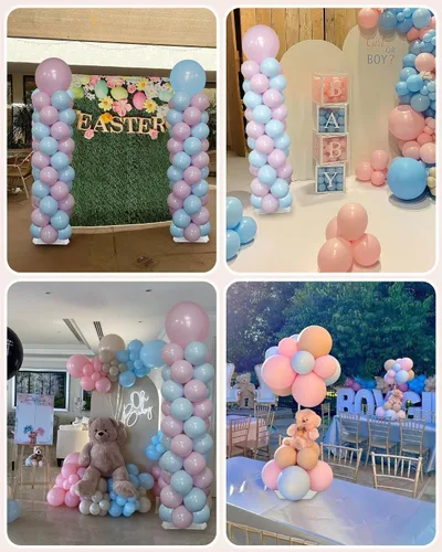 Miniatura 6 de YALLOVE Soporte de columna para globos, juego de 2 soportes para globos para decoración de fiesta de revelación de género (incluye globos)