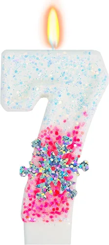 Miniatura 18 de Velas temáticas de cumpleaños de nieve congelada, vela de cumpleaños número 4 para suministros de fiesta, decoración de fiesta de cumpleaños Azul