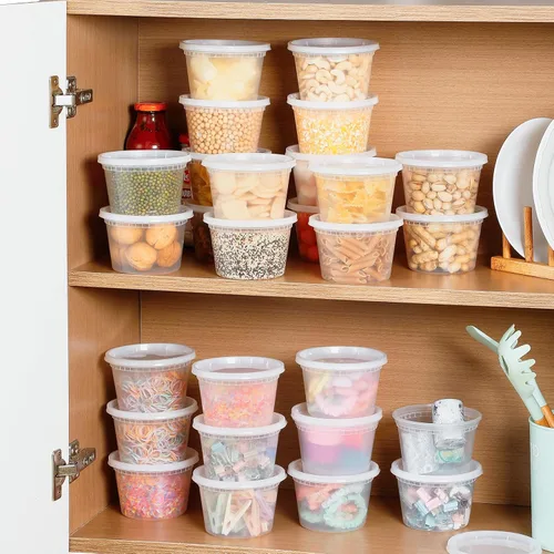 Miniatura 7 de AOZITA 32 juegos de recipientes de plástico de 12 onzas con tapas, recipientes herméticos para almacenamiento de alimentos, aptos