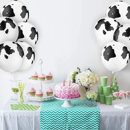Miniatura 7 de Gejoy 48 globos de vaca de látex divertidos globos de vaca con estampado de vaca en blanco y negro, suministros de fiesta de cumpleaños