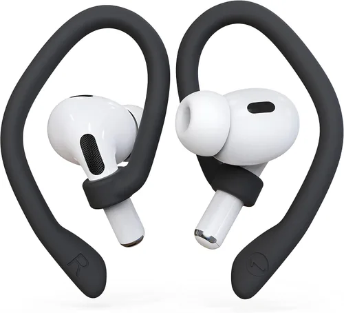 2 pares de ganchos para los oídos para AirPods Pro 2 y 1, AirPods 4 y 3, antideslizantes y cómodos, diseño ergonómico, accesorios (S, negro)