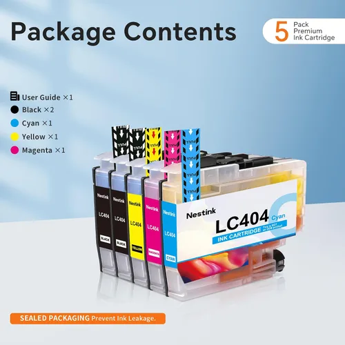 Miniatura 6 de LC404 Paquete de 5 cartuchos de tinta compatibles de alto rendimiento para Brother LC 404 LC-404 LC404BK para usar con MFC-J1205W MFC-J1215W