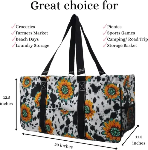 Miniatura 347 de NGIL Bolsa de comestibles reutilizable extra grande plegable de gran tamaño para comestibles, almacenamiento, picnic, playa, Bronco-negro occidental