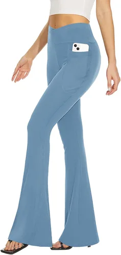 Miniatura 99 de TNNZEET Leggings acampanados negros para mujer, pantalones de yoga cruzados con bolsillos, corte de bota, leggings acampanados