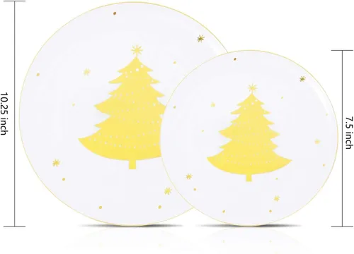 Miniatura 2 de WDF 50 Piezas Platos de Plástico Dorados - Platos de Plástico de Árbol de Navidad - Platos Desechables Pesados Blancos y Dorados para Navidad Oro
