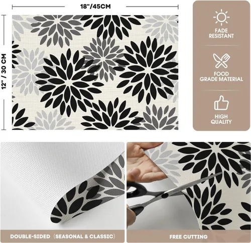 Miniatura 6 de Artoid Mode - Juego de 4 manteles individuales de vinilo con diseño floral, resistentes al calor, lavables, antideslizantes, de PVC, para decoración