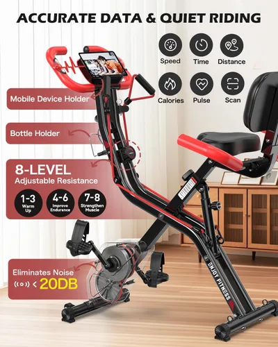 Miniatura 4 de pooboo - Bicicleta de ejercicio plegable, bicicleta estática vertical plegable, bicicleta magnética para interiores X-Bike con resistencia ajustable