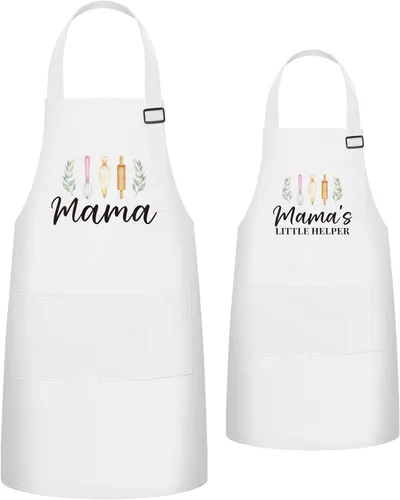 Miniatura 18 de R HORSE Juego de 2 delantales a juego para adultos y niños Papá y yo, delantal de cocina ajustable con 2 bolsillos para padres e hijos, regalo a