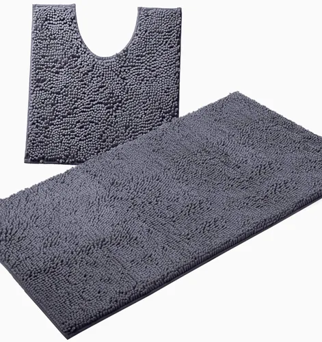Miniatura 44 de LuxUrux Juego de 2 tapetes de baño de felpa extrasuave, material de microfibra de felpilla de 1 pulgada, color verde súper absorbente
