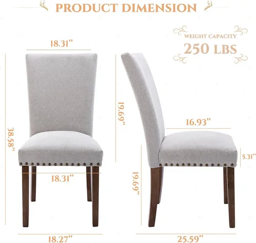 Miniatura 2 de Parsons Juego de 4 sillas de comedor, tapizadas con cabeza de clavo, sillas auxiliares de comedor y cocina con cojines gruesos y patas de madera