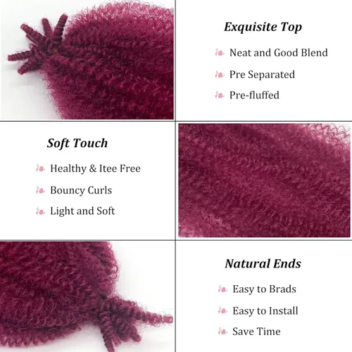 Miniatura 3 de Cabello afro trenzado elástico de 24 pulgadas, cabello Marley para rastas sintéticas, cabello trenzado estilo Marley Twist color rojo burdeos