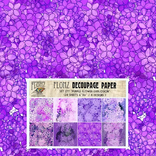 Paquete de papel para decoupage (24 hojas 15x15 cm) Flor púrpura explosión # Papel con patrón estilo vintage para decoupage, manualidades y álbumes