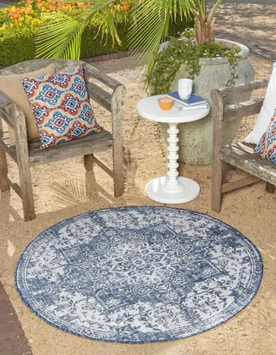 Miniatura 20 de Unique Loom Jill Zarin Jill Zarin Outdoor Collection - Alfombra Dubái (3 pies 3 pulgadas, redonda, rosa y aguamarina/azul claro)