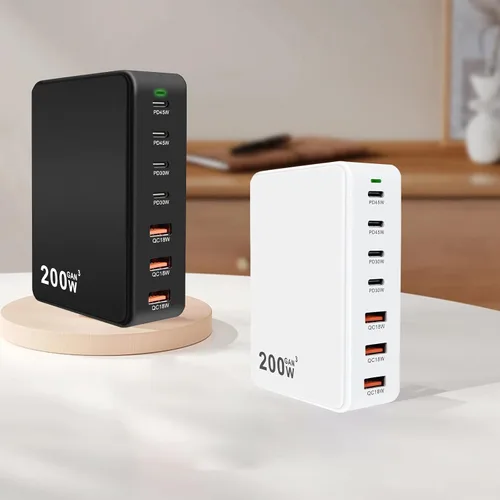 Miniatura 7 de Cargador USB C de 200 W, cargador USB C, concentrador de estación de carga rápida de 7 puertos GaN mejorado, adaptador de cargador para laptop, 200W