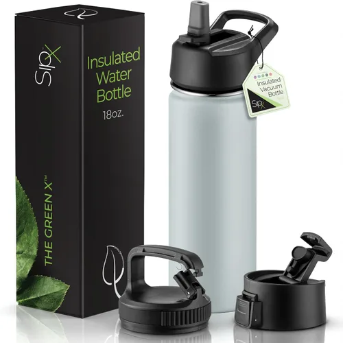 Miniatura 45 de SIPX™ Botella de Agua Aislada de 18 oz con 3 Tapas – Acero Inoxidable a Prueba de Fugas, Triple Aislamiento – Frío 24 Horas/Caliente 12 Horas