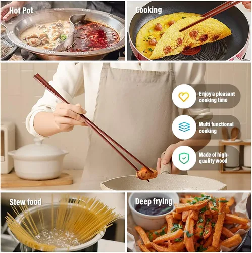 Miniatura 5 de AYFIDISHS Palillos de cocina de madera, palillos de cocina extra largos de 12.9 pulgadas para fideos, salsas, olla caliente, 2 pares