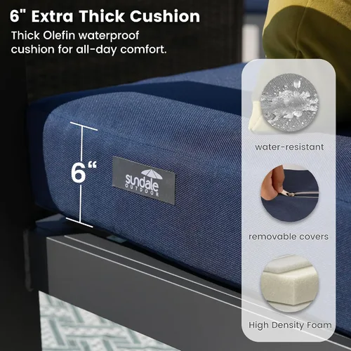 Miniatura 4 de Sundale Outdoor Muebles de patio, sofá de aluminio para todo tipo de clima, sofá de metal para exteriores de 3 asientos con cojín de olefina de 6