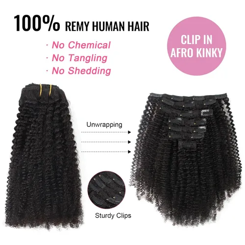 Miniatura 5 de ABH AMAZINGBEAUTY HAIR Extensiones de cabello humano real con clip, 4A 4B, rizado con clip, 4.23 oz, 7 piezas, 17 clips, 4.23 oz, color negro #1B