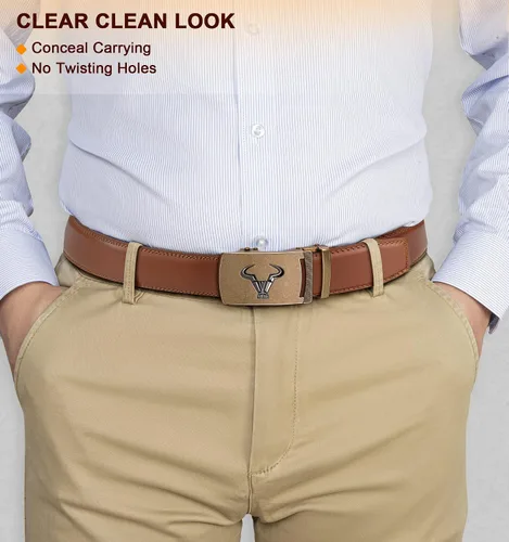 Miniatura 7 de BULLIANT Cinturón de los hombres, correa del trinquete de la marca de cuero genuino para el vestido de los hombres del regalo, tamaño modificado
