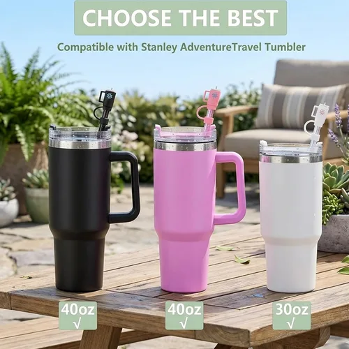 Miniatura 3 de 12 paquetes de pajitas brillantes de repuesto y fundas para taza de viaje Stanley Adventure de 40 oz, pajitas brillantes reutilizables con cepillo