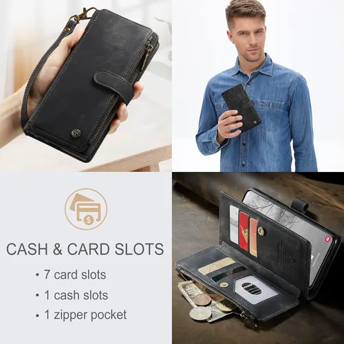Miniatura 8 de UEEBAI Funda tipo cartera para Samsung Galaxy S23 5G, hecha a mano de piel sintética de alta calidad, ranuras para tarjetas, cierre magnético
