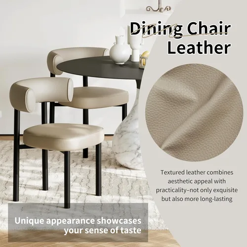 Miniatura 4 de Juego de 2 sillas de comedor, sillas de comedor de mediados de siglo, patas de acero al carbono, asiento tapizado, cuero texturizado, respaldo