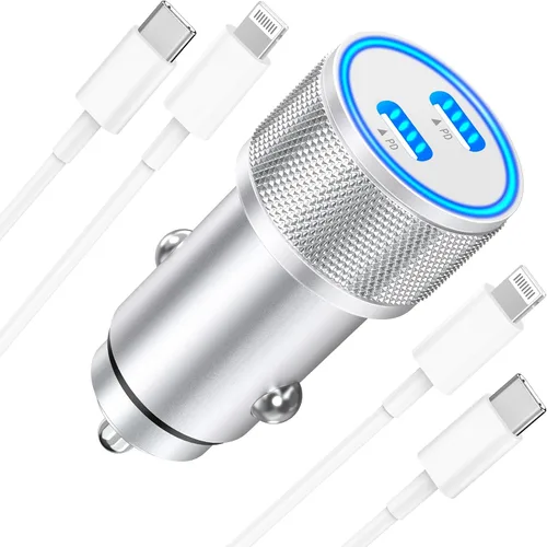 Miniatura 10 de 【MFi Certified】iPhone Car Charger Fast Charging, Linocell 60W Dual USB C Car Power Cigarette Lighter Car Carplay Charger with 2Pack Type C to Black