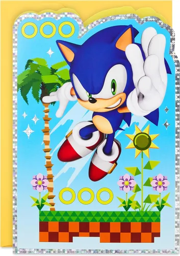 Tarjeta de cumpleaños de Hallmark SEGA Sonic el erizo para niños, adolescentes, jugadores de videojuegos