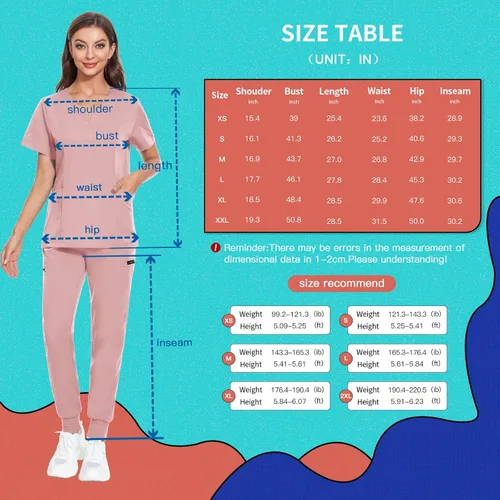 Miniatura 26 de VIAOLI Conjunto de ropa quirúrgica para mujer, camiseta con cuello en V y pantalones médicos tipo cargo para mujer, 10 bolsillos