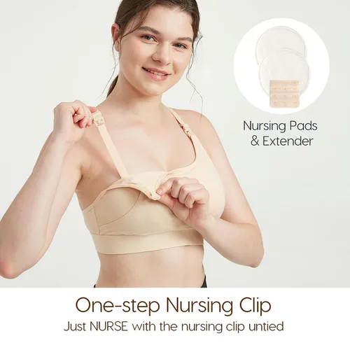 Miniatura 16 de Lupantte Brasier de bombeo manos libres para mujer, paquete de 2, cómodo brasier de extracción de leche con almohadillas, brasier de lactancia