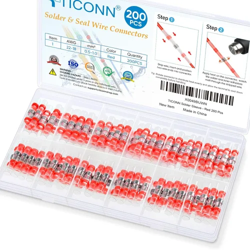 Miniatura 16 de TICONN 200 conectores de alambre con sello de soldadura, conectores a tope termorretráctiles, terminales de cable eléctrico impermeables y aislados