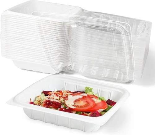 Miniatura 15 de YANGRUI Contenedores para Alimentos de 9 x 6 pulgadas, 28 onzas, paquete de 50 unidades – Envuelto en Plástico PP Relleno de Minerales Libre de BPA