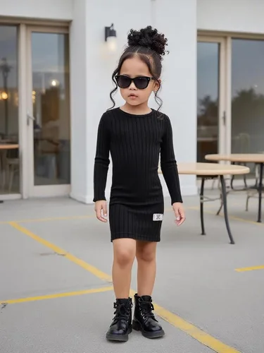 Miniatura 3 de Vestidos para niñas, Juego de 3 vestidos para niñas pequeñas de manga larga de color sólido, elegantes y casuales, con diseño acanalado, talla 2-8