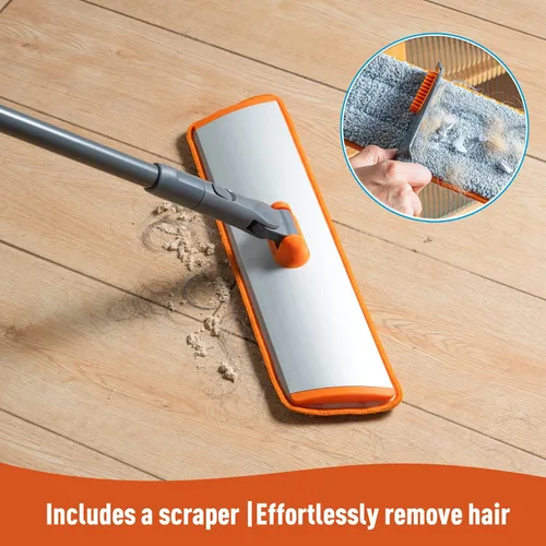 Miniatura 7 de CLEANHOME Trapeador de microfibra con mango largo extensible, trapeador plano con 4 almohadillas reutilizables y 1 limpiador para eliminar