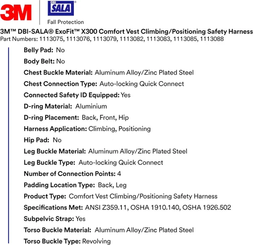 Miniatura 3 de 3M DBI-SALA ExoFit X300 Comfort Vest Climbing Positioning Safety Harness